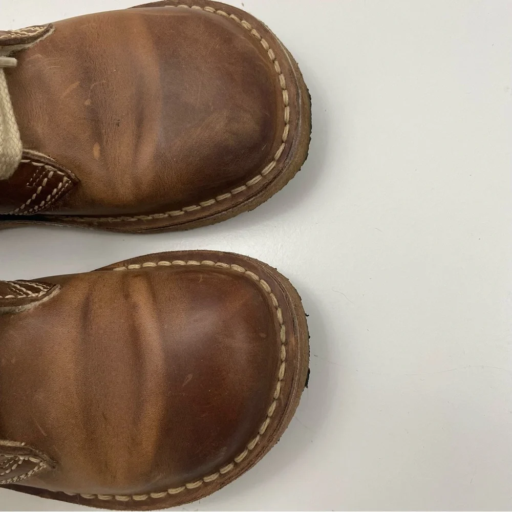Women’s Brown Lace-Up Leather Boots with Cream Laces - Picture 11 of 15